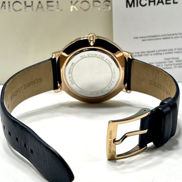 Michael Kors Ladies Pyper Three-Hand Navy Leather Strap Watch MK2893 - Picture 5 of 7